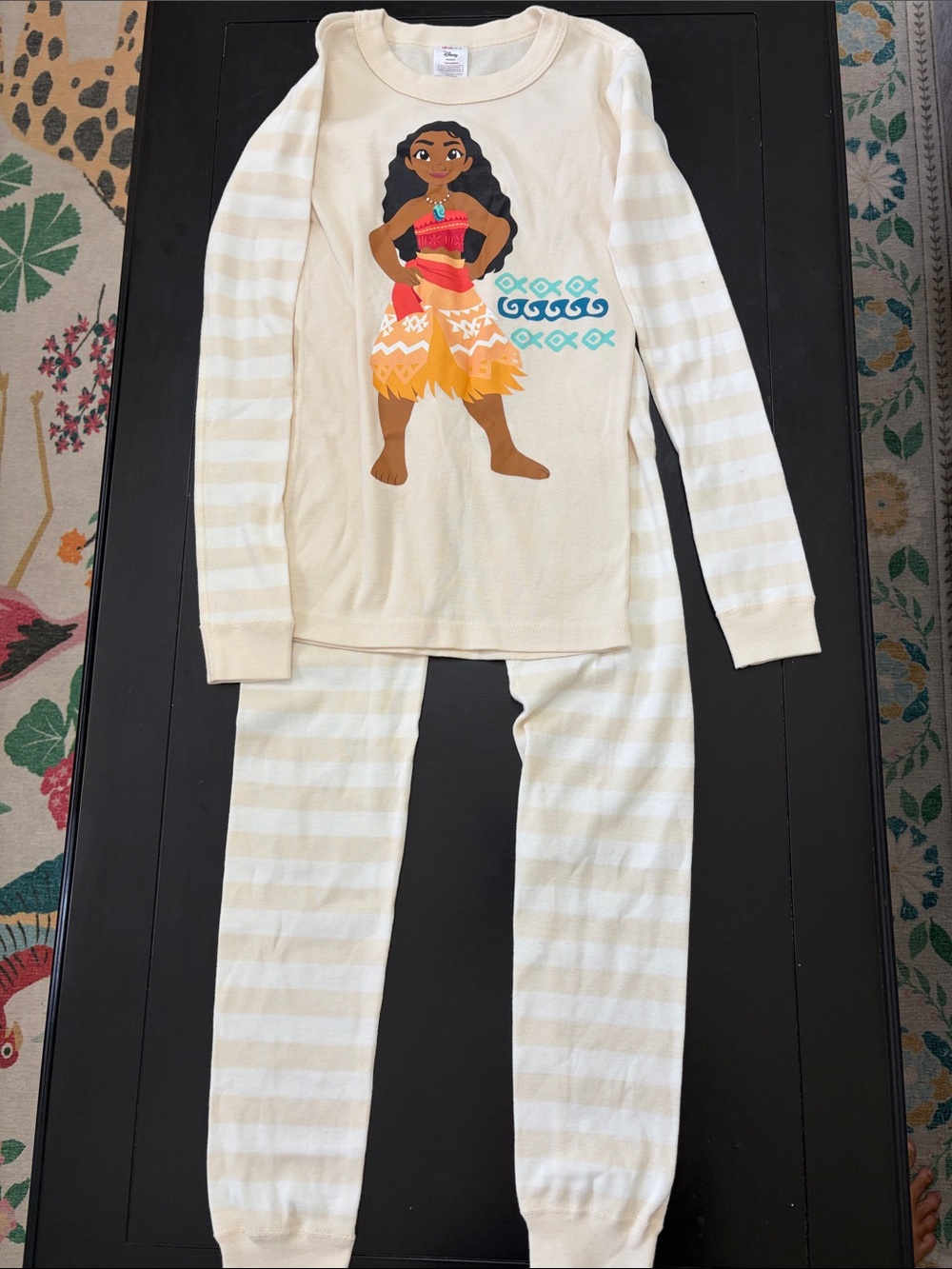 New Girls’ Hanna Andersson Disney Cream/Beige Striped Moana Pajama Set Size 10